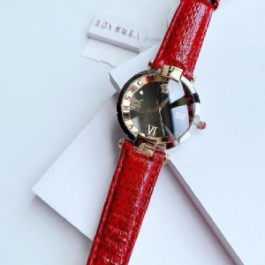 Alternative view of Versace Women’s Quartz Swiss Made Red Leather Strap Silver Mirror Finish Dial 35mm Watch VEAI00119 (Without Tag)