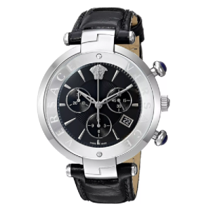 Versace Women’s Quartz Swiss Made Black Leather Strap Black Dial 41mm Watch VAJ010016 (Without Tag)