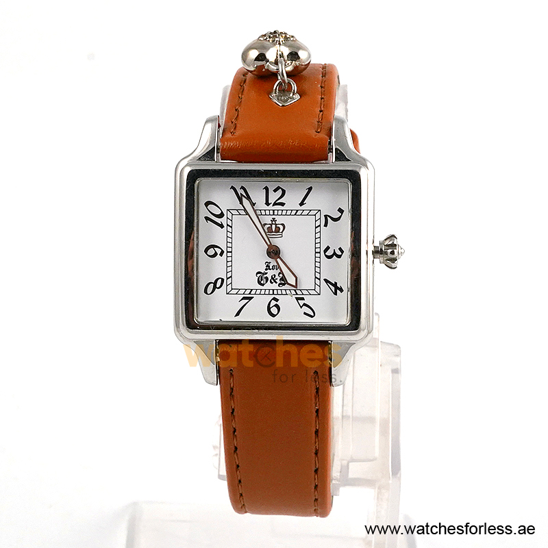 Juicy Couture Women’s Quartz Brown Leather Strap White Dial 29mm Watch 1900257 (Shelf Leftover)