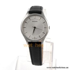 Pulsar by Seiko Women’s Quartz Black Leather Strap Silver Dial 30mm Watch PH8425X9 (Shelf Leftover)