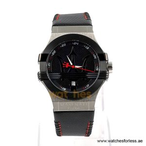 Maserati Men’s Quartz Black Leather Strap Black Dial 42mm Watch R8851108001 (Shelf Leftover)