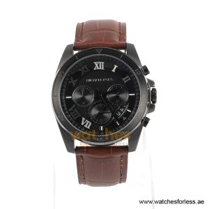 Michael Kors Men’s Chronograph Brown Leather Strap Black Dial 44mm Watch MK8482 (Shelf Leftover)