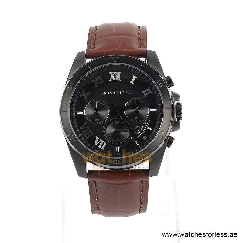 Michael Kors Men’s Chronograph Brown Leather Strap Black Dial 44mm Watch MK8482 (Shelf Leftover)