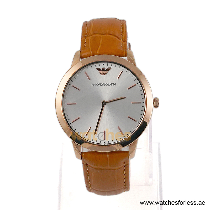 Emporio Armani Men’s Quartz Camel Brown Leather Strap Silver Dial 42mm Watch AR1743 (Shelf Leftover)