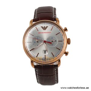 Emporio Armani Men’s Quartz Brown Leather Strap Silver Dial 48mm Watch AR11123 (Shelf Leftover)