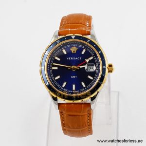 Versace Men’s Quartz Swiss Made Camel Brown Leather Strap Blue Dial 42mm Watch V11080017 (Shelf Leftover)