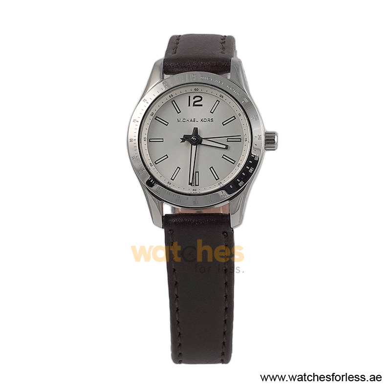 Michael Kors Women’s Quartz Brown Leather Strap White Dial 28mm Watch MKO1097/1 (Shelf Leftover)