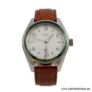 Hugo Boss Men’s Quartz Light Brown Leather Strap Silver Dial 46mm Watch 15134539/2 (Shelf Leftover)
