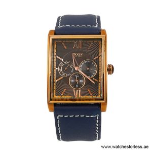 Hugo Boss Men’s Quartz Navy Blue Leather Strap Brown Dial 36mm Watch 1512403/6 (Shelf Leftover)
