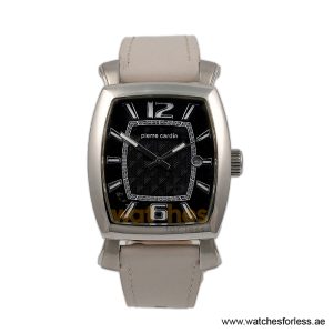 Pierre Cardin Men’s Quartz Off White Leather Strap Black Dial 36mm Watch PC10028/B3/1 (Shelf Leftover)