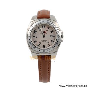 Tommy Hilfiger Women’s Quartz Brown Leather Strap Silver Sunray Dial 34mm Watch F80197 (Shelf Leftover)