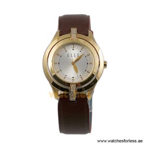 Elle Women’s Quartz Brown Leather Strap Silver Sunray Dial 38mm Watch EL20135S13N (Shelf Leftover)