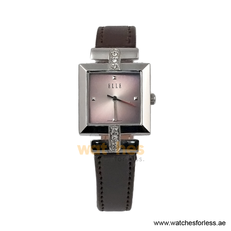 Elle Women’s Quartz Dark Brown Leather Strap Pink Dial 25mm Watch EL20028S03C/2 (Shelf Leftover)