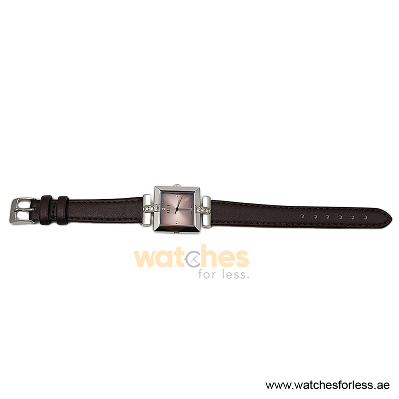 Elle Women’s Quartz Dark Brown Leather Strap Pink Dial 25mm Watch EL20028S03C/2 (Shelf Leftover) - Image 4