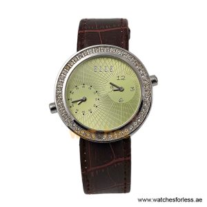 Elle Women’s Quartz Brown Leather Strap Green Dial 41mm Dual Time Watch EL20038S50N (Shelf Leftover)