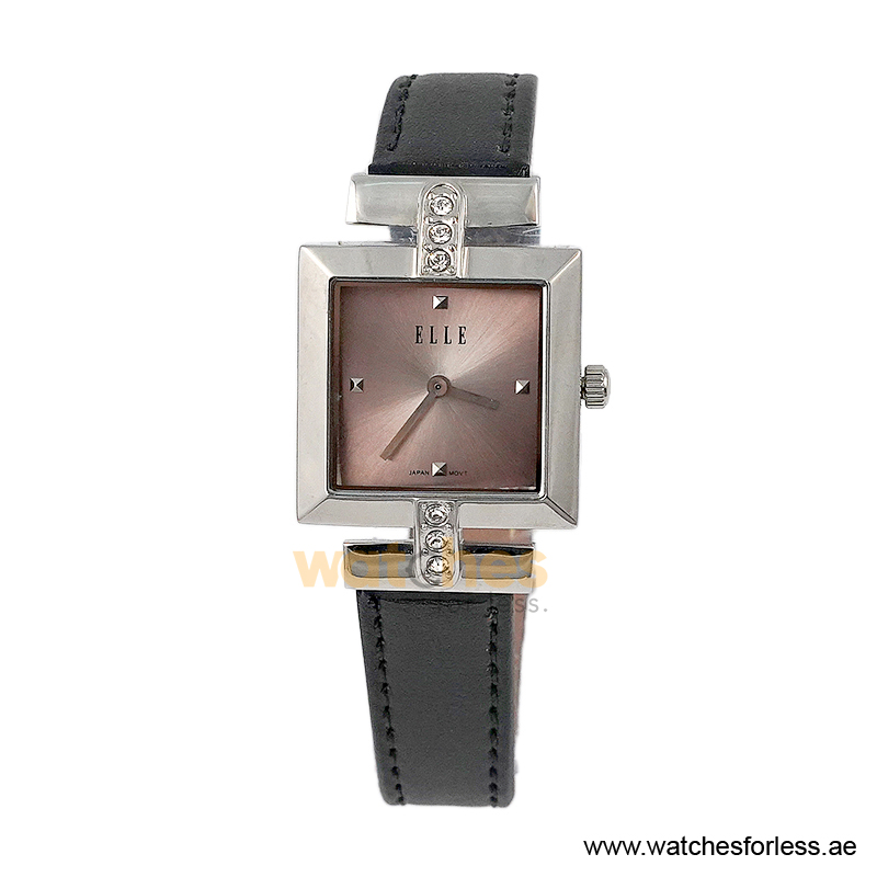 Elle Women’s Quartz Black Leather Strap Pink Dial 25mm Watch EL20028S05C/3 (Shelf Leftover)