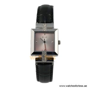 Elle Women’s Quartz Black Leather Strap Pink Dial 25mm Watch EL20028S03C/3 (Shelf Leftover)
