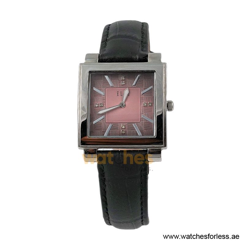 Elle Women’s Quartz Black Leather Strap Pink Dial 32mm Watch EL20027S04C/3 (Shelf Leftover)