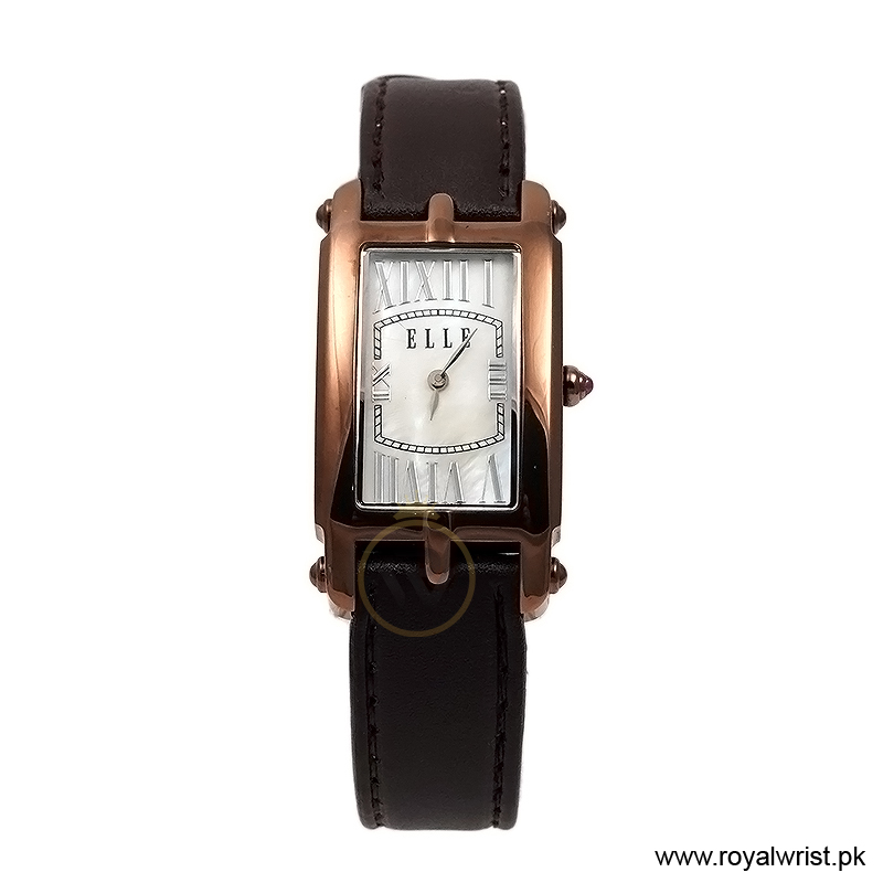 Elle Women’s Quartz Dark Brown Leather Strap Mother Of Pearl Dial 23mm Watch EL20051S04N/1 (Shelf Leftover)