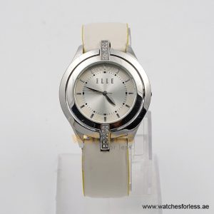 Elle Women’s Quartz White Leather Strap Silver Sunray Dial 38mm Watch EL20135S11N/1 (Shelf Leftover)