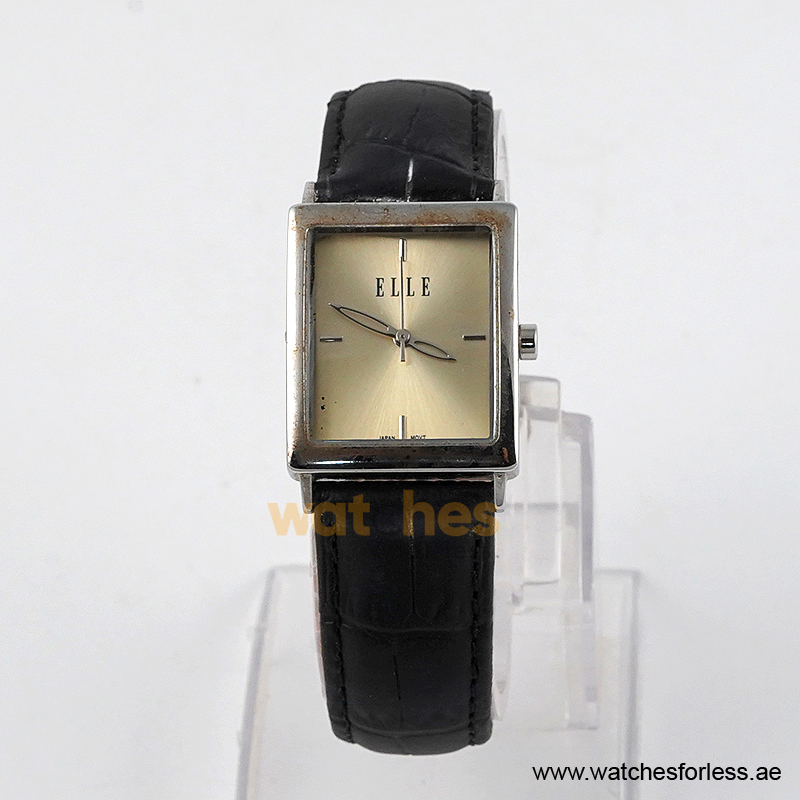 Elle Women’s Quartz Black Leather Strap Beige Dial 26mm Watch EL20026S02C/1 (Shelf Leftover)
