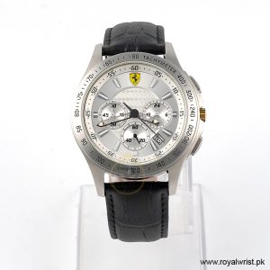 Ferrari Men’s Quartz Black Leather Strap Silver Dial 44mm Watch 830044 (Shelf Leftover)