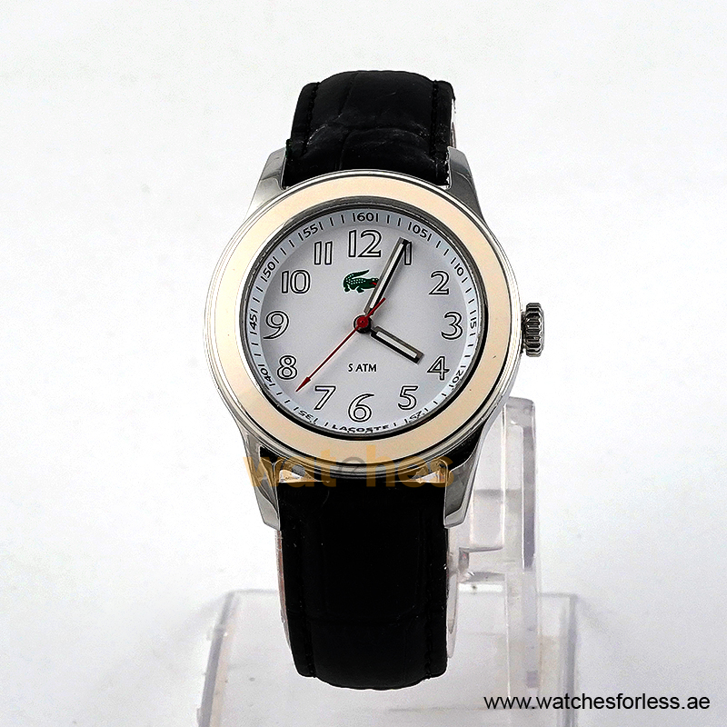 Lacoste Women’s Quartz Black Leather Strap White Dial 38mm Watch 2000518/1 (Shelf Leftover)