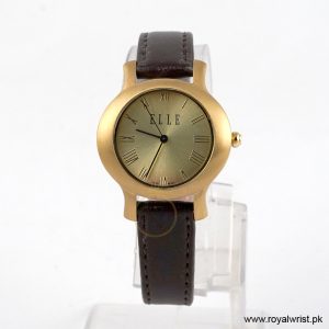 Elle Women’s Quartz Dark Brown Leather Strap Champagne Dial 32mm Watch EL20029S04N (Shelf Leftover)