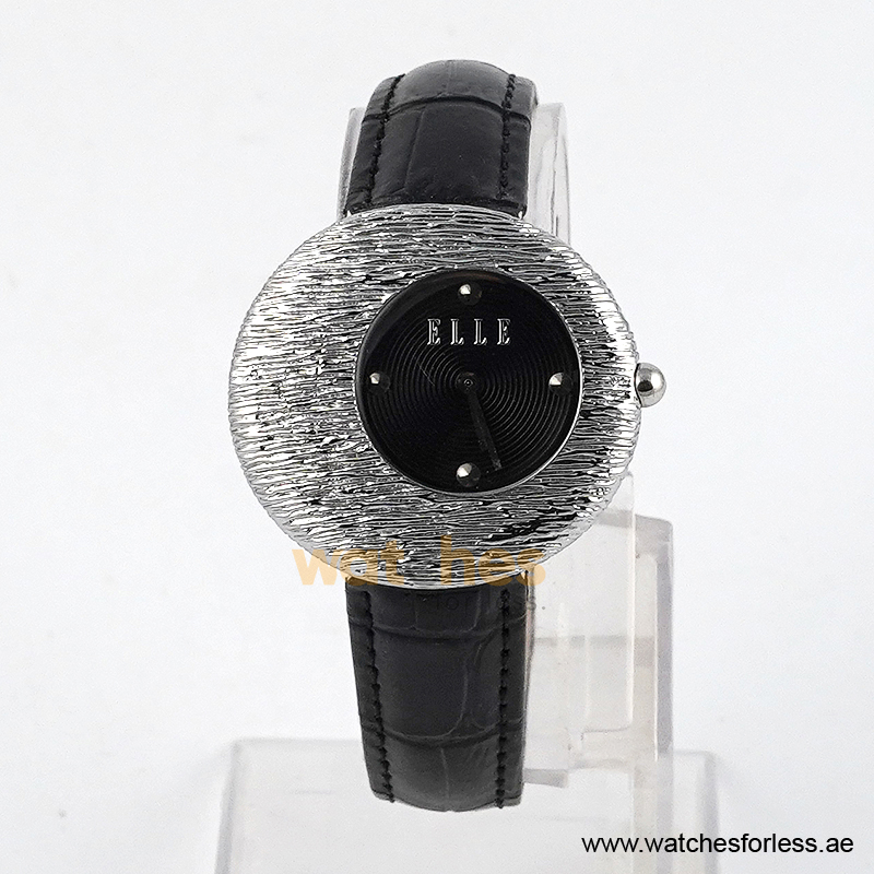 Elle Women’s Quartz Black Leather Strap Black Dial 36mm Watch EL30042S02K (Shelf Leftover)