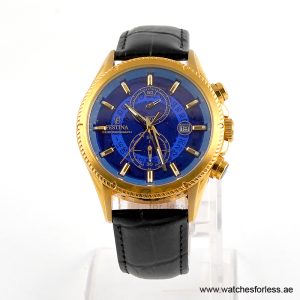 Festina Men’s Quartz Black Leather Strap Blue Dial 43mm Watch F20418 (Shelf Leftover)