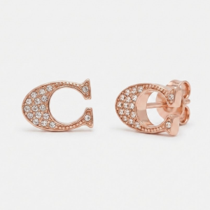 Coach Women’s Signature “C” Rhinestone Plated Brass Stud Gold Earrings F29824