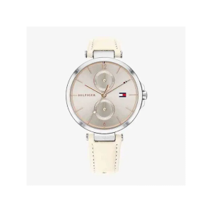 Tommy Hilfiger Women’s Quartz Cream Leather Strap Silver Dial 37mm Watch 1782123 (Shelf Leftover)