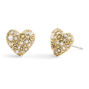 Coach Women’s Signature C Pavé Heart Crystal Stud Gold Earrings 546485