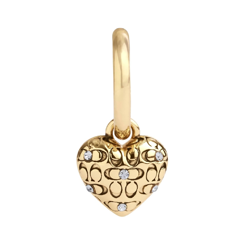 Coach Women’s Signature Quilted Heart Crystal Huggie Hoop Gold Earrings 460422GLD110 - Image 2