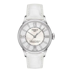 TISSOT Women’s Powermatic Swiss-Made White Leather Strap Mother Of Pearl Dial 32mm Watch T099.207.16.116.00 (Shelf Leftover)