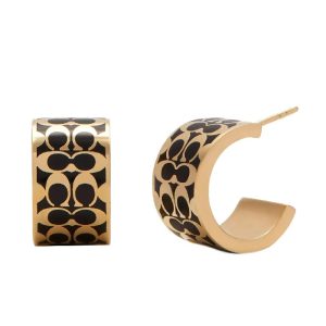 Coach Women’s Signature “C” Enamel Huggie Gold & Black Small C7770