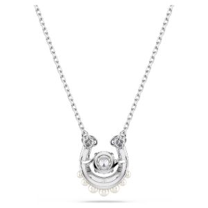 Swarovski Symbolica Women’s Crystal Pearl Round-Cut Pavé Horseshoe Pendant Necklace White Rhodium Plated 5736972