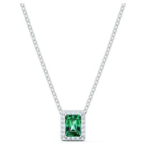 Swarovski Angelic Rectangular Women’s Green Crystal Pendant Necklace Rhodium Plated 5559380