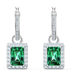 Swarovski Angelic Rectangular Pierced Earrings Green Rhodium Plated 5559834