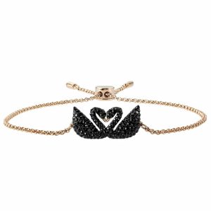 Swarovski Women’s Iconic Swan Bracelet Black Rose Gold-Plated 5344132