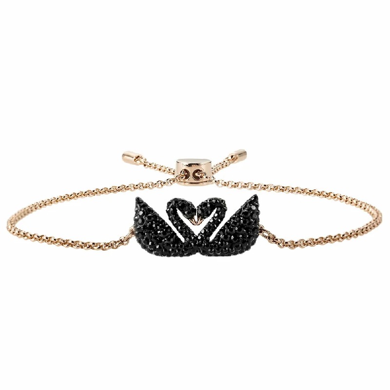 Swarovski Women’s Iconic Swan Bracelet Black Rose Gold-Plated 5344132