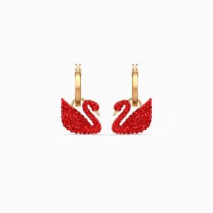 Swarovski Women’s Iconic Swan Red Dangle Earrings Gold-Tone Plated 5529969