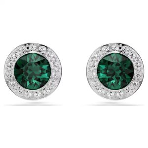 Swarovski Women’s Una Angelic Stud Earrings Round Cut Green Rhodium Plated 5646714