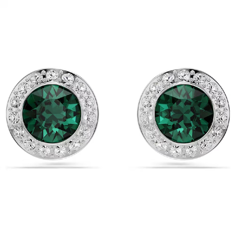 Swarovski Women’s Una Angelic Stud Earrings Round Cut Green Rhodium Plated 5646714