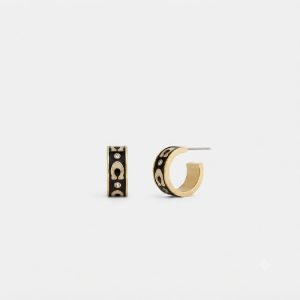 Coach Women’s Repeated C Huggie Earrings Gold/Black CFG18