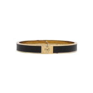 Tory Burch Gold/Black Slim Leather Inlay Women’s Cuff Bracelet 41872