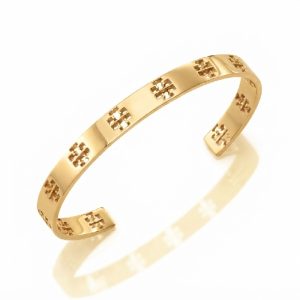 Tory Burch Women’s Pierced Logo T Cuff Bangle Bracelet In Gold 49410-2