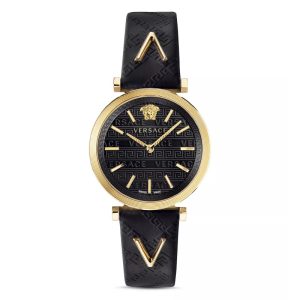 Versace Women’s Quartz V-Twist Black Dial Black Leather Strap 36mm Watch VELS00919 (Shelf Leftover)