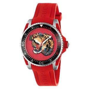 Gucci Men’s Swiss Made Quartz Red Silicone Strap Red Dial 40mm Watch YA136315 (Shelf Leftover)