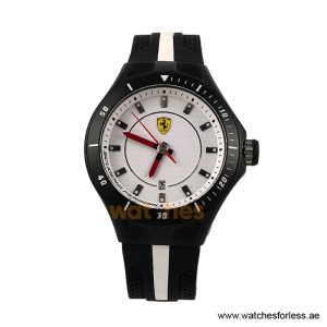Ferrari Men’s Quartz Black Silicone Strap White Dial 44mm Watch 830104 (Shelf Leftover)